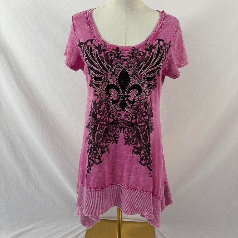 Vocal pink black rhinestone short sleeve top size medium y2k grunge mcbling